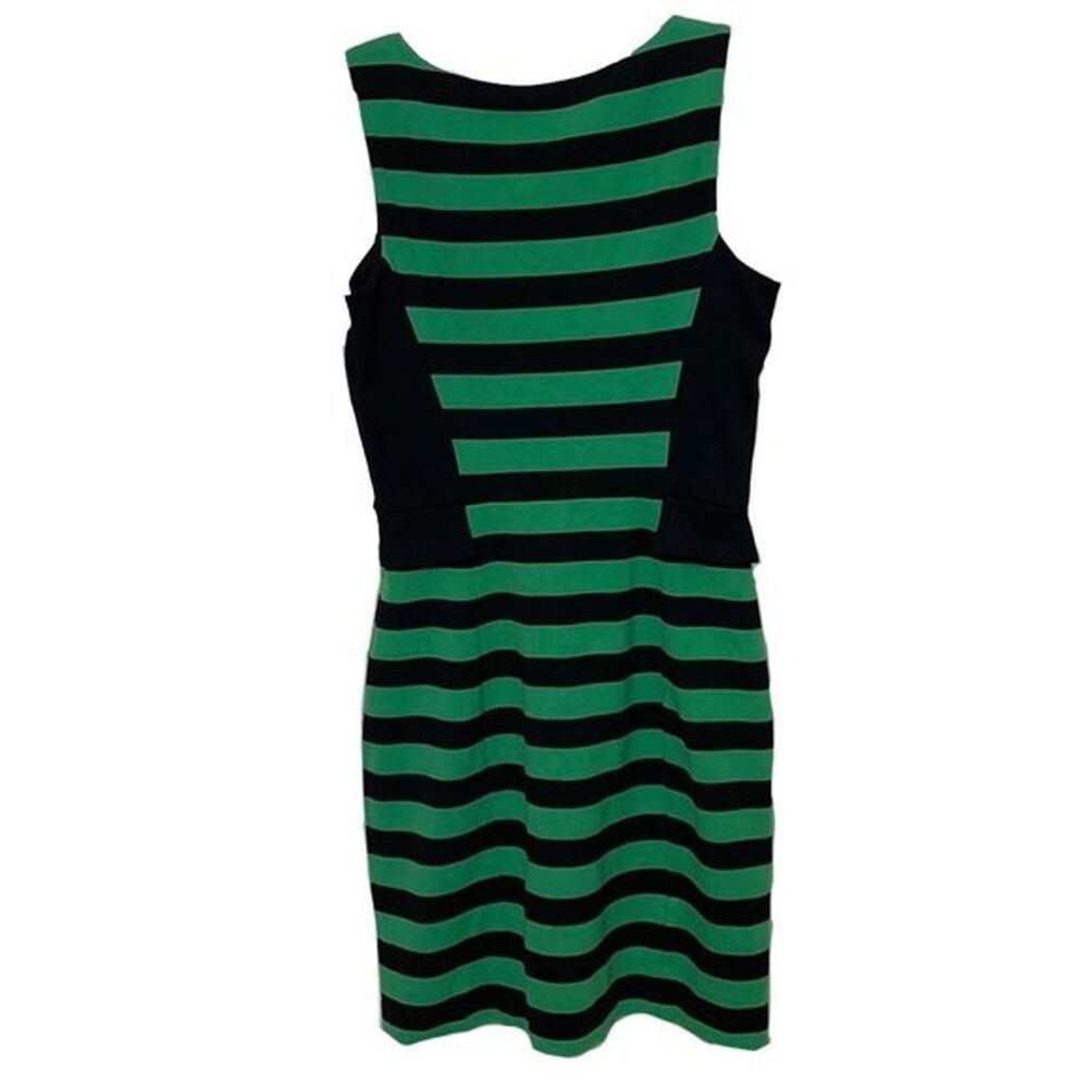 Vince Camuto Shift Dress Womens Size 6 Green Black Striped Sleeveless